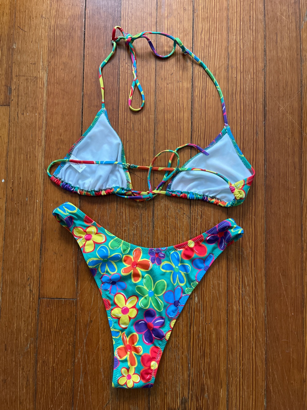 NWOT Heavy Manners Linus Bikini SET Blue Orange Yellow Green Flower Print Floral - Picture 6 of 6